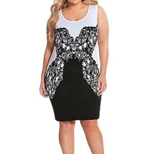 Lane Bryant Women Black and White Bodycon Midi Sleeveless Dress Size 14/16